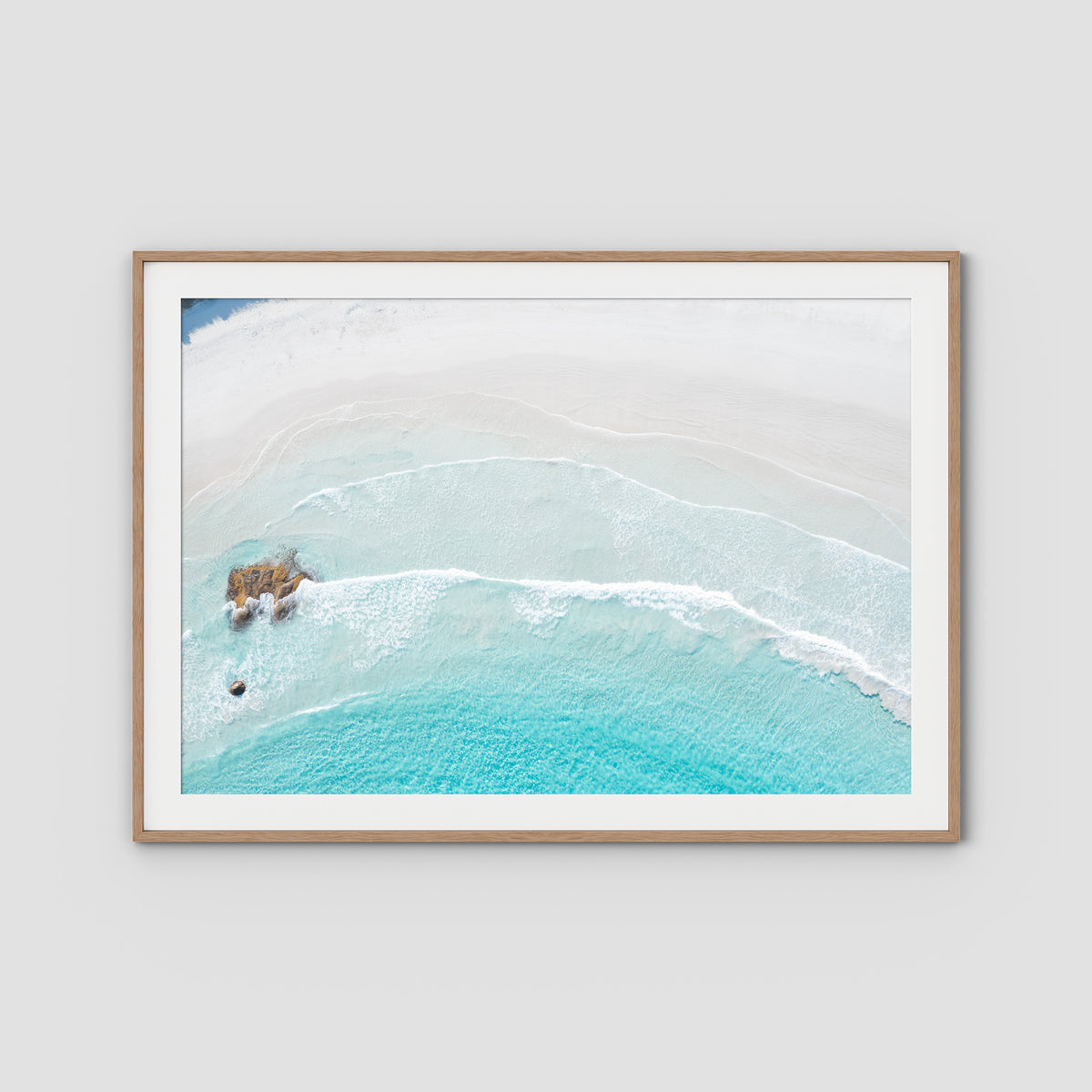 Twilight Beach Blue &amp; White - Art Print - Traditional Frame - Raw Oak - Landscape