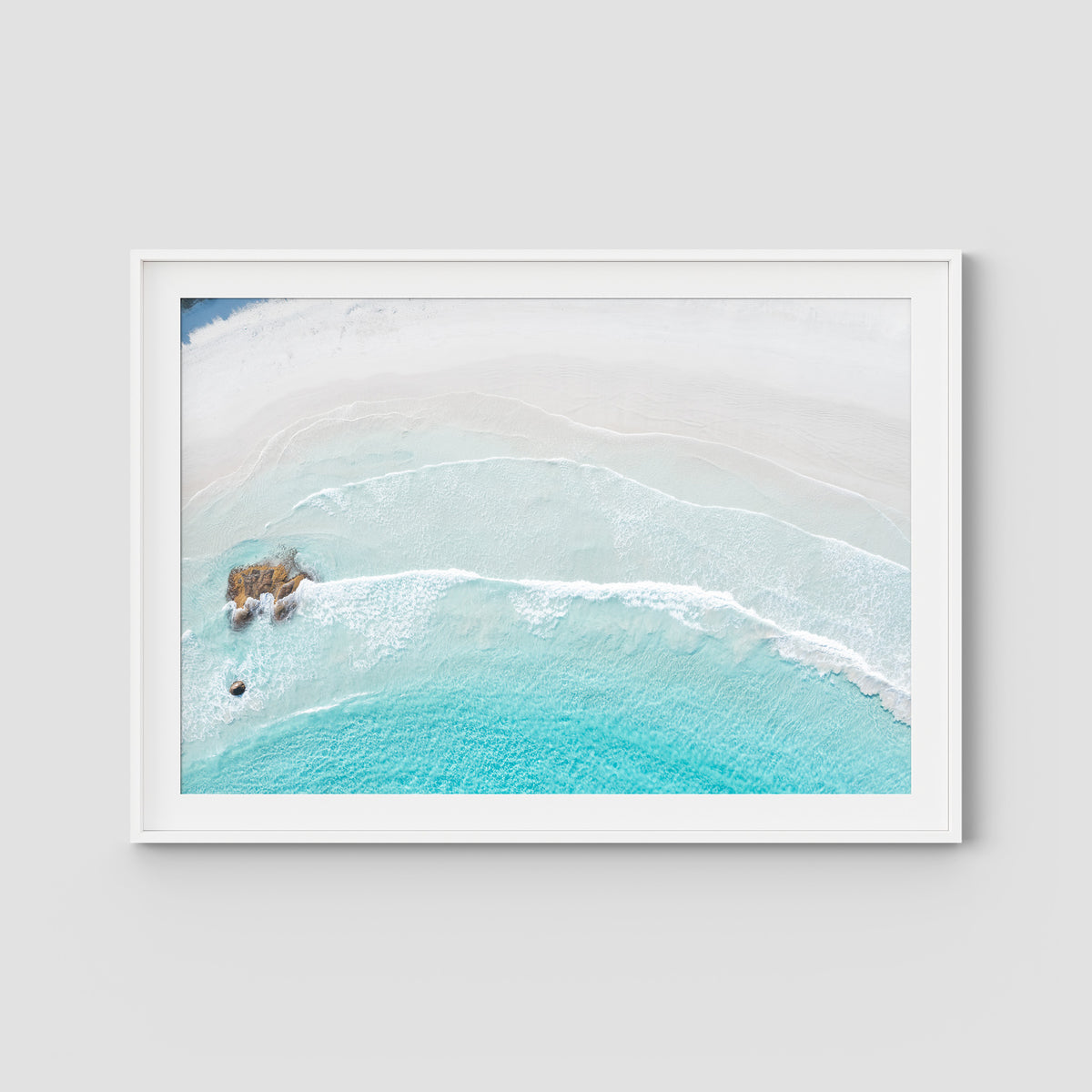 Twilight Beach Blue & White - Art Print - Traditional Frame - White - Landscape
