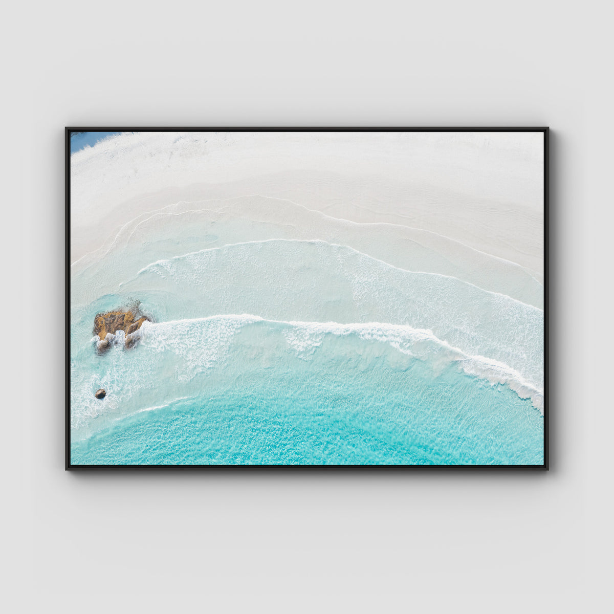 Twilight Beach Blue &amp; White - Art Print - Float Frame Canvas - Black - Landscape