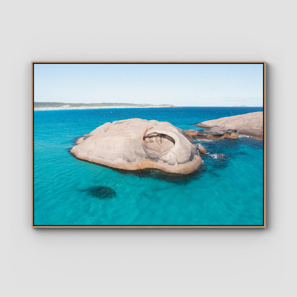 Twilight Beach Hole in the Rock - Esperance - Art Print - Float Frame Canvas - Raw Oak - Landscape