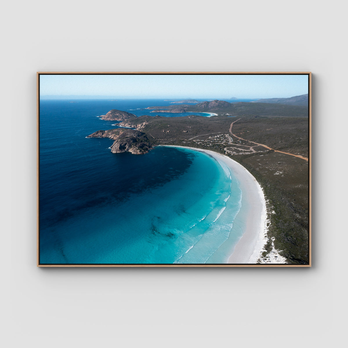 Lucky Bay - Esperance - Art Print - Float Frame Canvas - Raw Oak - Landscape