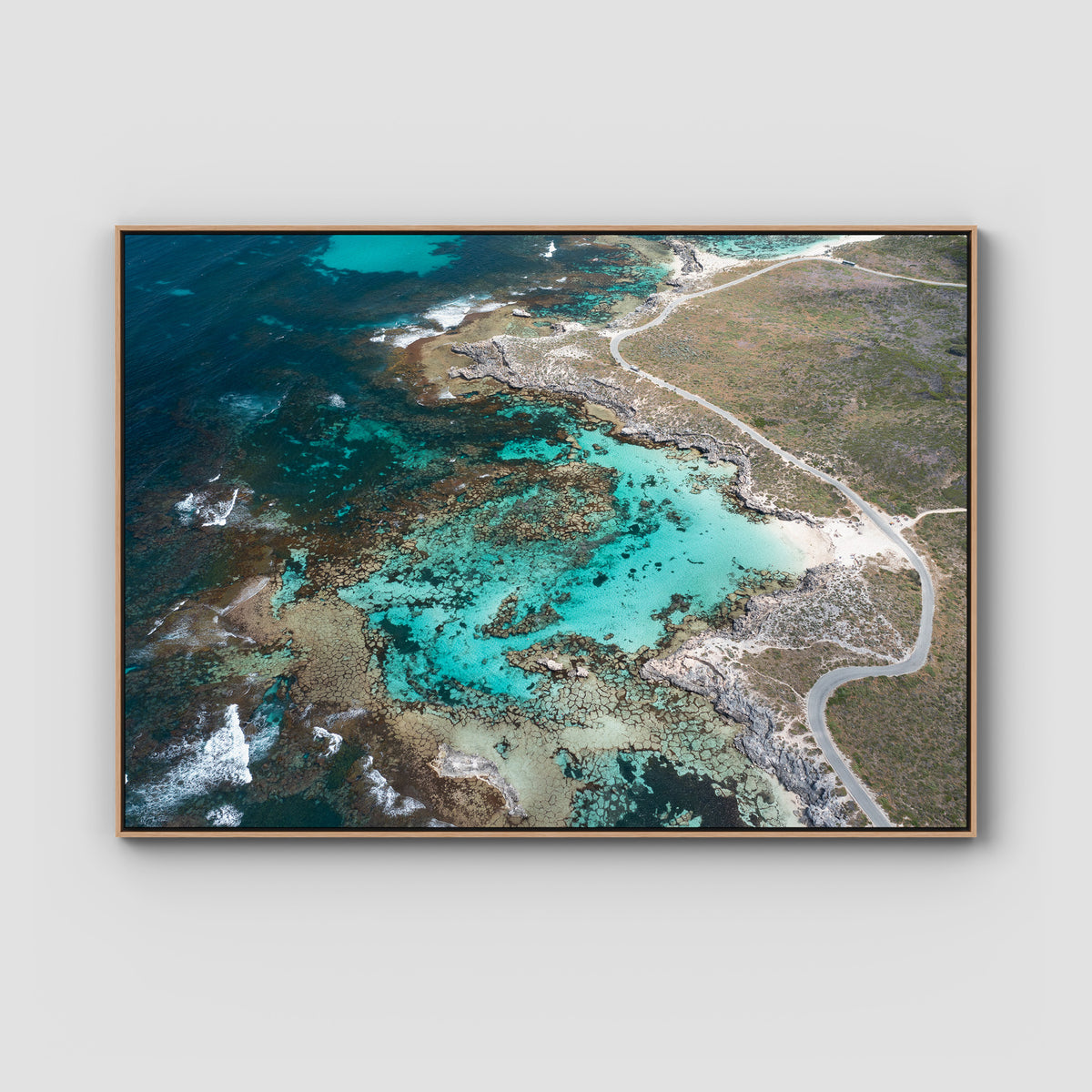 Little Salmon Bay Top Down - Art Print - Float Frame Canvas - Raw Oak - Landscape