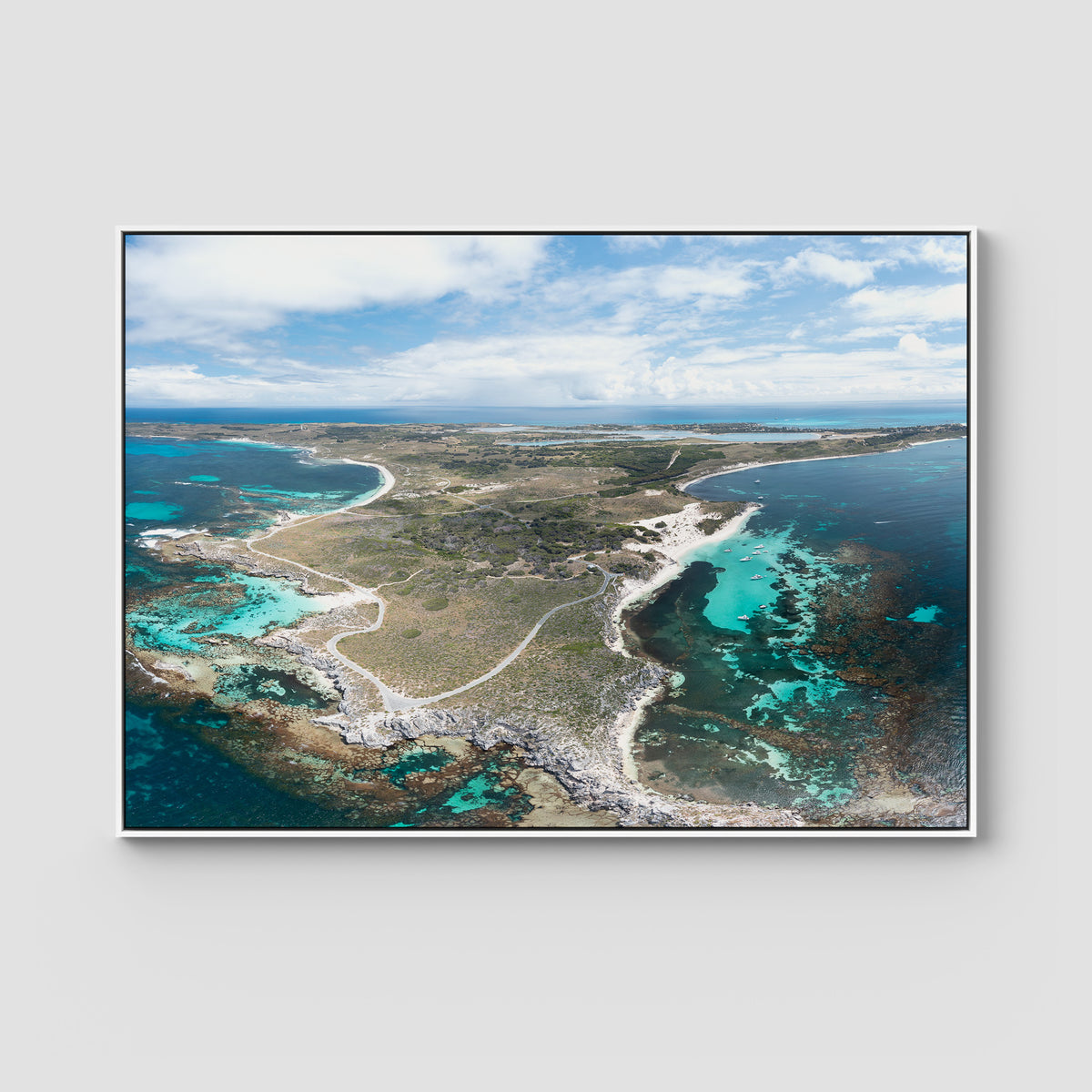 Rottnest Island Panorama - Art Print - Float Frame Canvas - White - Landscape