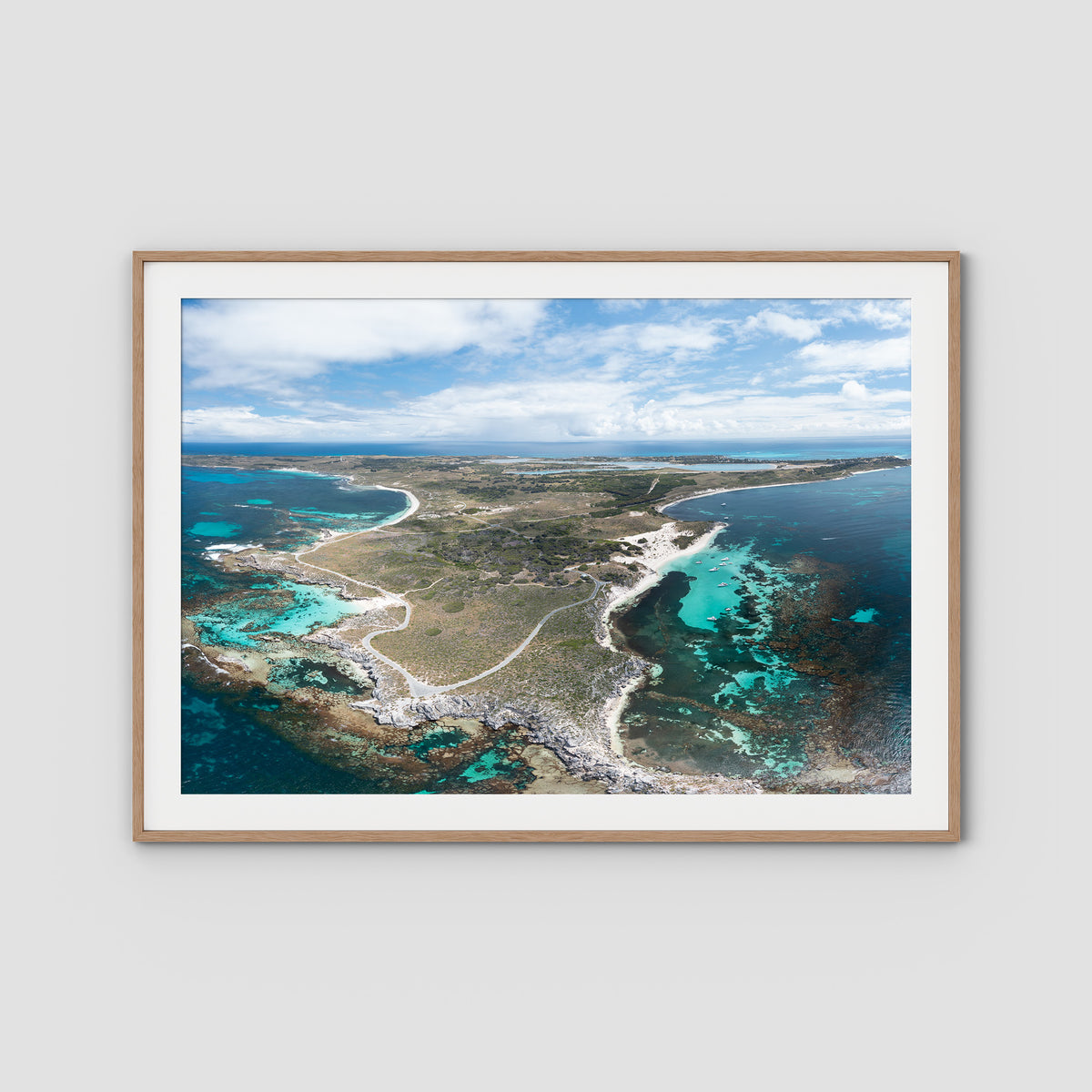 Rottnest Island Panorama - Art Print - Traditional Frame - Raw Oak - Landscape