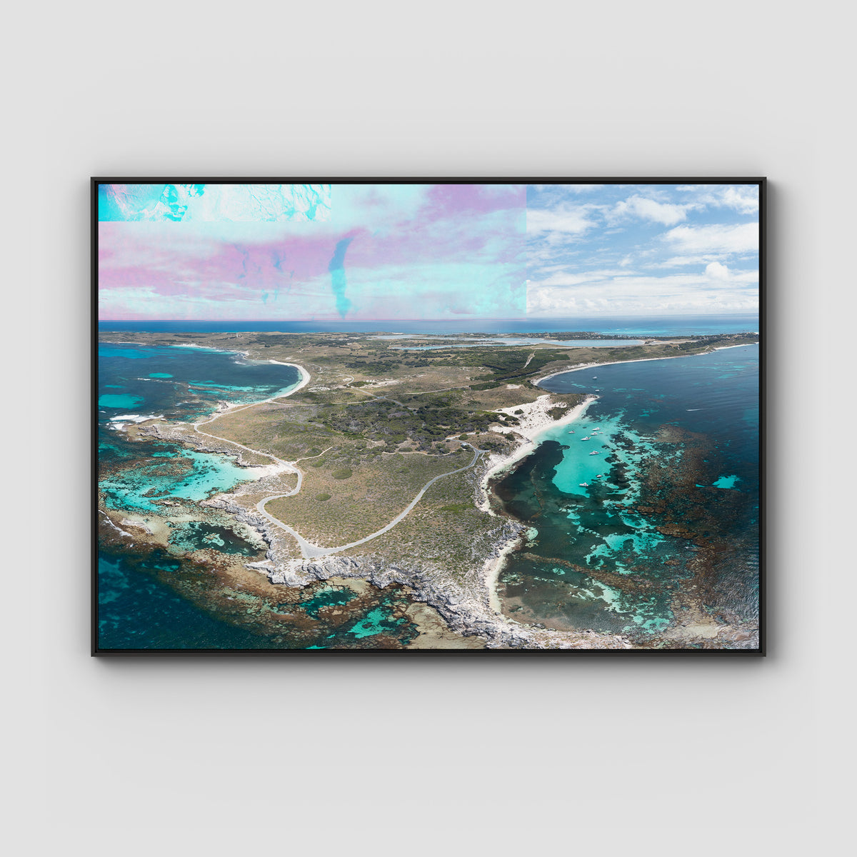 Rottnest Island Panorama - Art Print - Float Frame Canvas - Black - Landscape