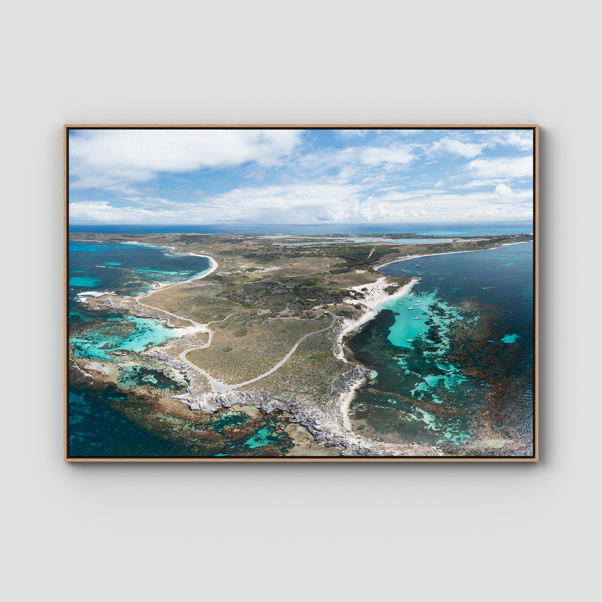 Rottnest Island Panorama - Art Print - Float Frame Canvas - Raw Oak - Landscape