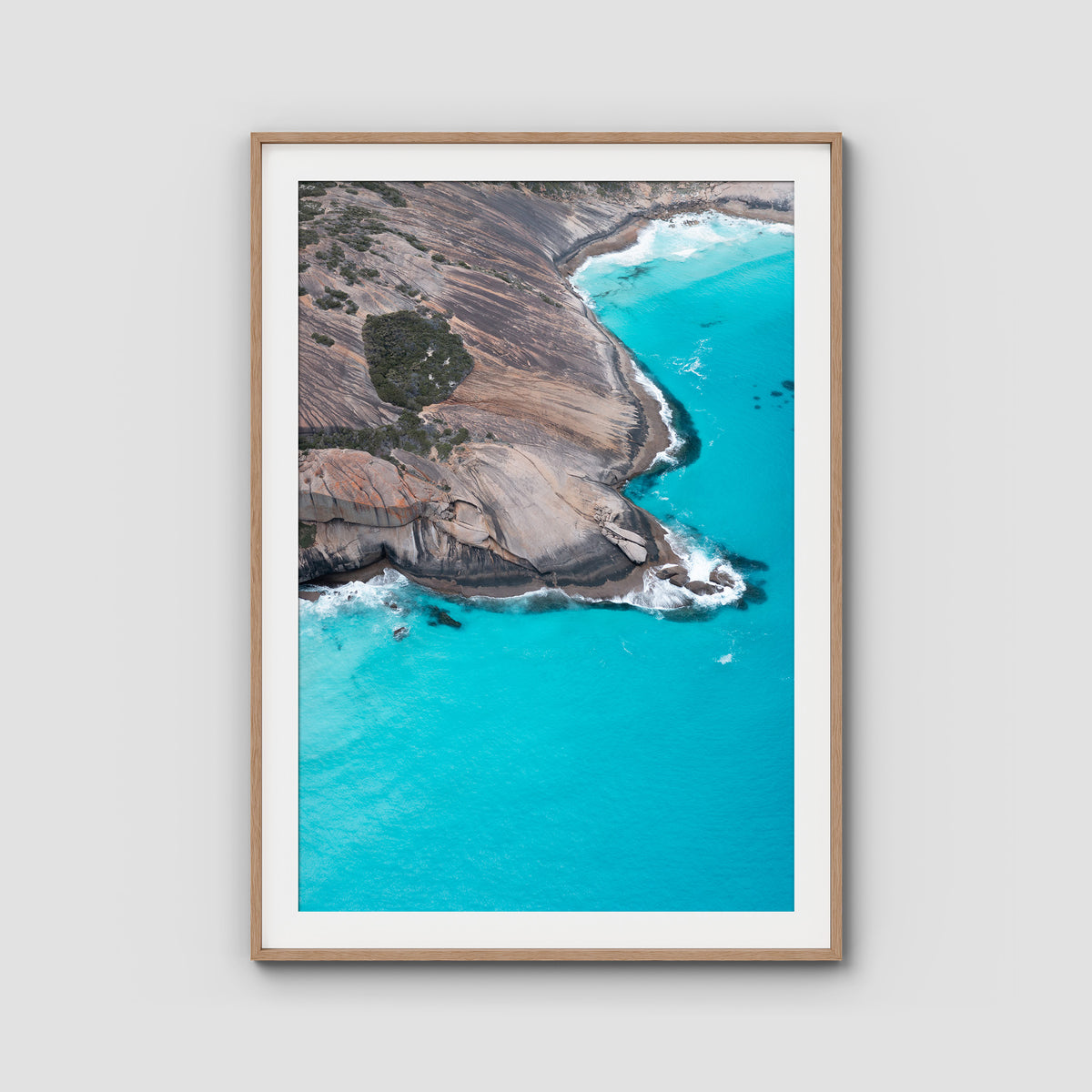 West Beach Rocky Blues - Esperance - Art Print - Traditional Frame - Raw Oak - Portrait