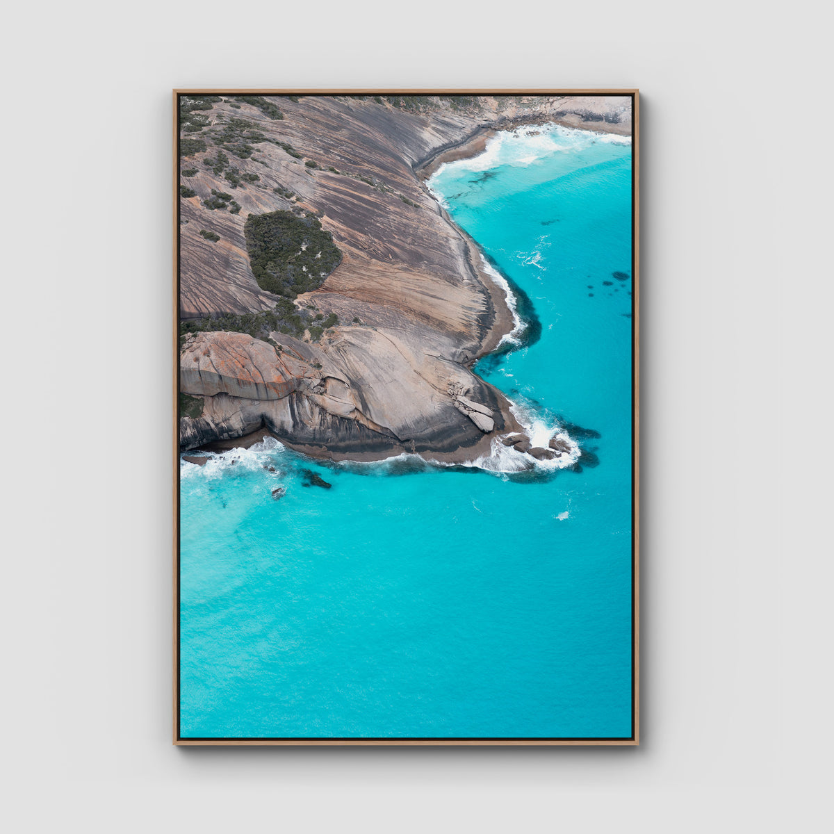 West Beach Rocky Blues - Esperance - Art Print - Float Frame Canvas - Raw Oak - Portrait