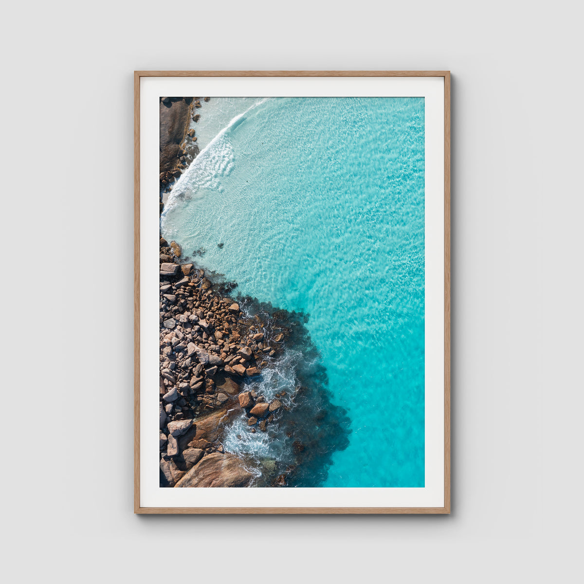 Twilight Beach Top Down - Esperance - Art Print - Traditional Frame - Raw Oak - Portrait