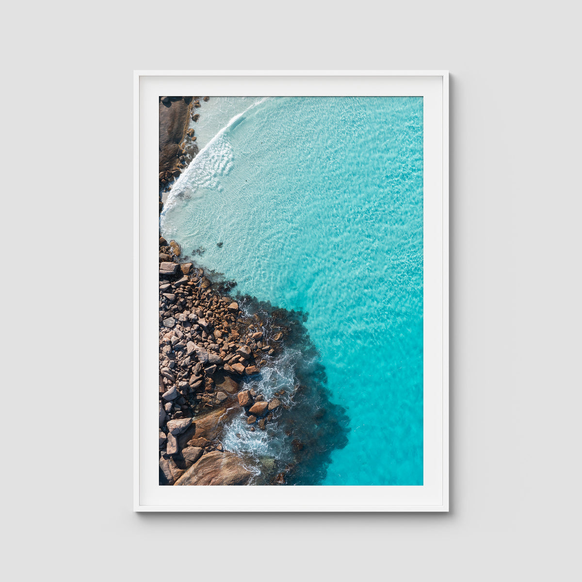 Twilight Beach Top Down - Esperance - Art Print - Traditional Frame - White - Portrait