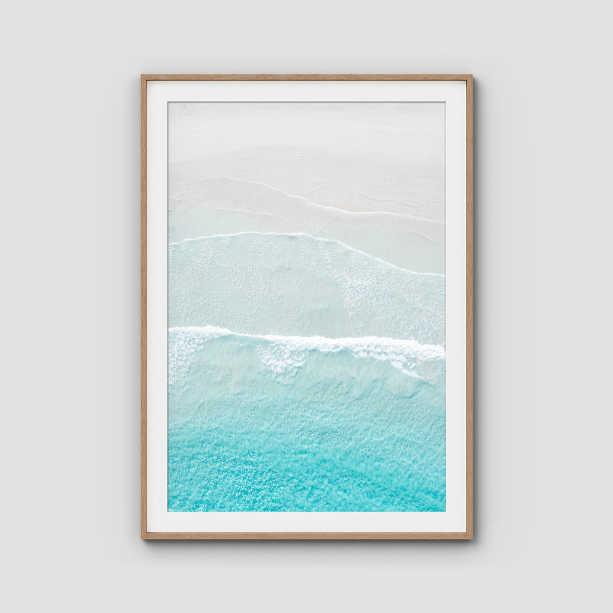 Twilight Beach Blue &amp; White - Art Print - Traditional Frame - Raw Oak - Portrait