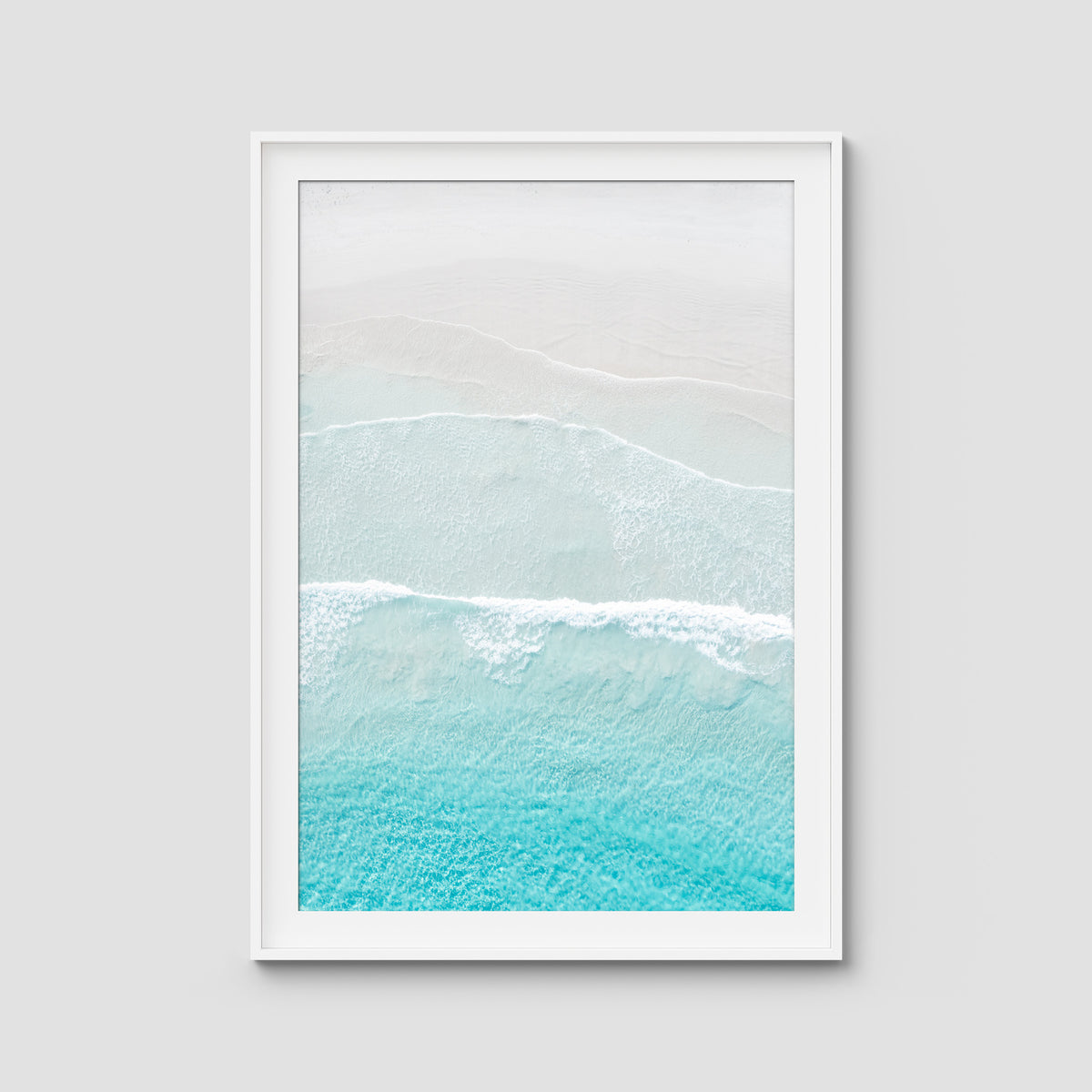 Twilight Beach Blue &amp; White - Art Print - Traditional Frame - White - Portrait