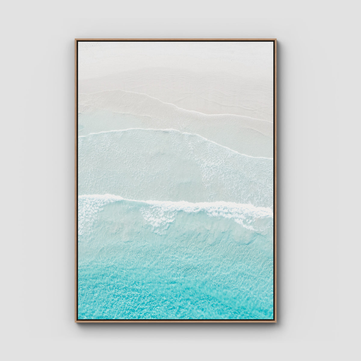 Twilight Beach Blue &amp; White - Art Print - Float Frame Canvas - Raw Oak - Portrait