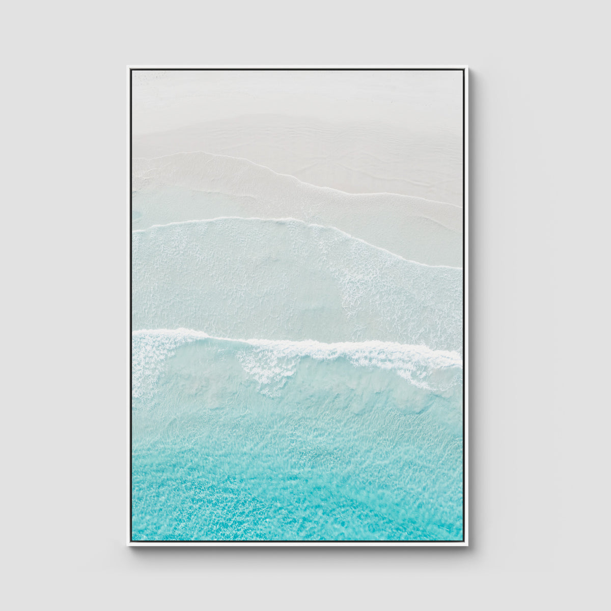 Twilight Beach Blue &amp; White - Art Print - Float Frame Canvas - White - Portrait